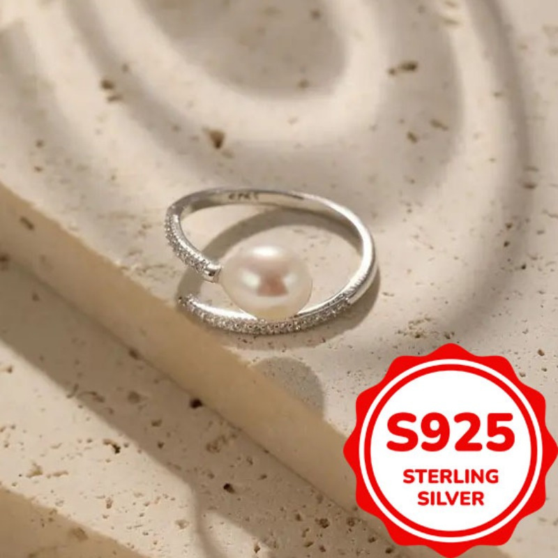 Women's S925 Silver Teardrop Pearl Adjustable Ring